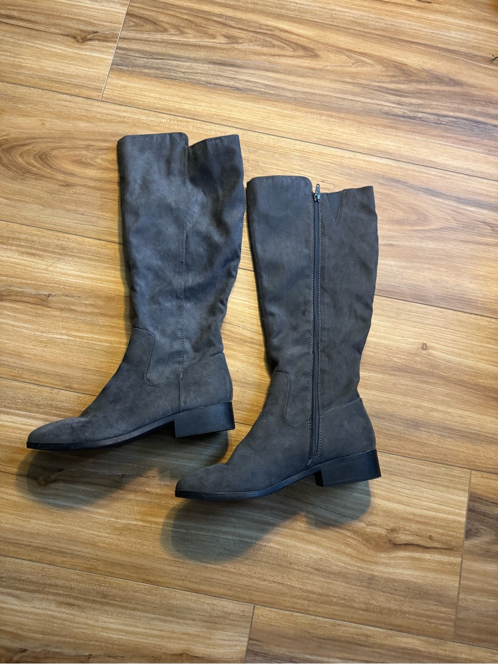 Style & Co. Tall Faux Suede-Look Heeled Boots in Taupe Gray